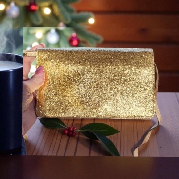 Coach Gold Glitter Crossbody or Clutch bag EUC $395 - Picture 3 of 10